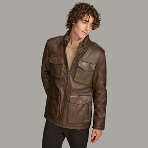Veste de terrain en cuir pour homme, cuir véritable de qualité supérieure, vêtements d'extérieur, plusieurs poches, style classique, mode décontractée, fabricant OEM ODM - Product Image 1