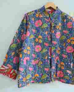 Chaqueta de algodón acolchada estilo bohemio para mujer con estampado de bloques diseño Kantha Reversible para primavera o invierno gran regalo para ella - Product Image 3