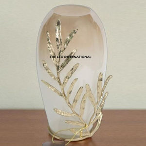 Florero de vidrio de alta calidad exclusiva y exigente con soporte chapado en oro y diseño de tapa Tarro de jengibre - Product Image 5