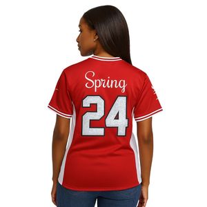 DST maglia da calcio rosso con finiture bianche con ricami di paillettes Glitter numeri 13 e 24 Delta confraternita greco Life abbigliamento donna - Product Image 2