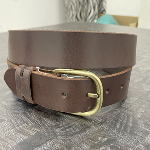 Ceinture classique pour homme en cuir pleine fleur vieilli brun foncé, sangle décontractée avec boucle en laiton massif pour jeans - Product Image 4