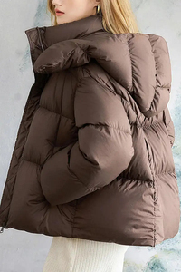 Plus Size Women's High Quality Canvas Woven Puffer Jacket Custom <b>Printed</b> Front Breathable Oversize Winter Hooded Cotton/Bamboo - Product Image 6