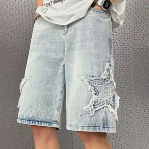 2025 nouveau Style Streetwear personnalisé hommes Denim Jean Shorts respirant Style décontracté en détresse broderie Logo Denim Shorts - Product Image 5