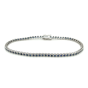 Bracelet de tennis en saphir bleu taille ronde en argent sterling 925 Bracelet en diamant naturel pour bijoux de mode pour femmes - Product Image 1