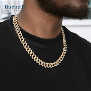 14K oro blanco y plata 925 moissanita fina letra inicial 12mm Iced Prong cadena cubana Hip Hop collares - Product Image 2