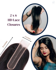 2x6 HD Cierres de encaje para mujeres 100% Virgen Remy Extensiones de cabello humano peruano crudo Marrón natural y negro 100 gramos de peso - Product Image 5