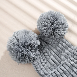 Gorro de invierno acrílico 100% de Color sólido para niños, gorro tejido con logotipo de Calavera, gorro de punto cálido, gorro de bebé al por mayor, otoño - Product Image 3