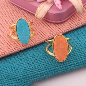 Anillo ajustable chapado en oro de 18k con drusa de azúcar brillante, forma ovalada, piedra preciosa natural, joyería artesanal de moda para regalos de boda. - Product Image 5