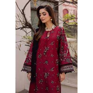 Conjunto de traje de 3 piezas para mujer: Camisa de batik bordada con dupatta de gasa teñida y pantalón bordado - BIC-4753 - Product Image 4