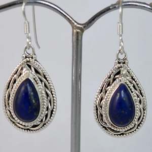 Boucles d'oreilles artisanales en argent sterling 925 avec lapis-lazuli, pierre de naissance de septembre, bijoux en pierre précieuse naturelle bleue en forme de poire, style bohème goutte d'eau - Product Image 5