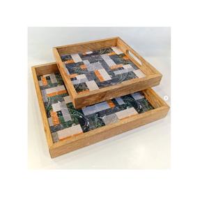 Plateau de corde plaqué argent de forme ovale avec base en bois de manguier plateau de service alimentaire vintage pour plateau de service en bois de vente chaude - Product Image 4