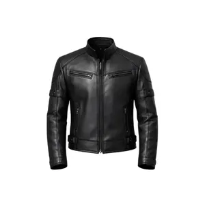 Wholesale <b>Men</b>’s Classic Black Leather <b>Biker</b> Racer <b>Jacket</b> - Product Image 1