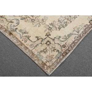 Vintage Turkish Rug, 4.4x8.5 ft Area Rug, White <b>Brown</b> Striped Rug - Product Image 5