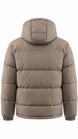 Blouson matelassé non tissé à capuche pour homme, couleur unie, fermeture éclair, chaud, en nylon fini, vêtement d'extérieur décontracté avec logo frontal