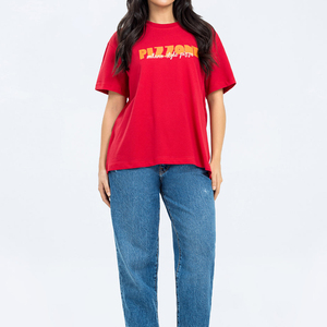 95% algodón 5% poliéster Oversize impreso camiseta de mujer de talla grande de manga corta - Product Image 2