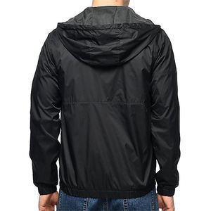 Vestes d'extérieur imperméables et coupe-vent personnalisées OEM, veste coupe-vent à capuche noire pour hommes - Product Image 1