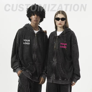 Sudadera con capucha y cremallera de gran tamaño para mujer lavada con ácido pesado de algodón con estampado de dibujos animados y logotipo personalizado - Product Image 3