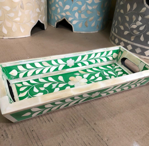 Plateau décoratif rectangulaire grand format en os incrusté fait main de qualité supérieure pour mariage, restaurant, service de café, usage domestique - Product Image 2