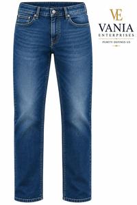 Jeans de Mezclilla Azul para Hombre, Estilo Vintage, Corte Holgado, Peso Medio, Tejido Desgastado, Servicio OEM Personalizado - Product Image 4