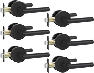 Goldenwarm - Juego de 6 Manijas Modernas Negras Mate para Puertas Interiores, de Acero Inoxidable, Fácil Instalación - Product Image 1