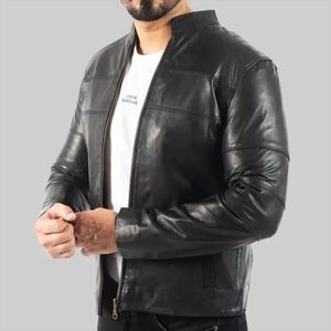 Blouson de motard en cuir noir Gary pour homme - Product Image 3