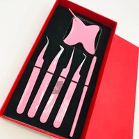 Ensemble de pinces à cils durables de haute qualité en revêtement rose avec miroir papillon et pointe pointue en acier inoxydable