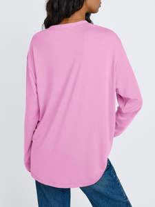 Camiseta básica de cuello redondo para mujer, camiseta 2025 de Color puro para mujer, Camisetas estampadas de algodón pesado para mujer, camisetas elegantes de manga larga para mujer - Product Image 3