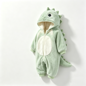 Mono de dinosaurio verde personalizado para bebé, pelele de dinosaurio con capucha de forro polar, disfraz de dinosaurio para recién nacido. - Product Image 4