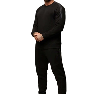 Chándal de algodón con cuello redondo y logotipo personalizado, ropa deportiva, chándales para hombre, negro, 2 uds., chándal, conjunto de pantalones de chándal y Sudadera con capucha - Product Image 1