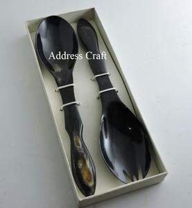100% naturel corne de buffle couverts classique serveur à salade avec poignée en os outil de salade personnalisé créatif corne couverts cuillère et fourchette ensemble - Product Image 3