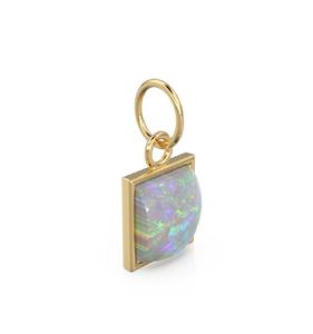 925 Sterling Silver <b>Pendant</b> Cute Gold-Plated Australian <b>Opal</b> Square Birthstone <b>Necklace</b> Diamond Bezel Setting Children's Women's - Product Image 2
