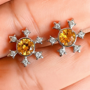 Wholesale Citrine <b>Stud</b> <b>Earrings</b> 925 Sterling Silver Starburst Design Women's & Children's Jewelry for Wedding & Anniversary - Product Image 4