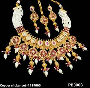 Beautiful Stunning Kundan Studded Round Shape Dangle Gold Plated Copper Wedding Jewellery With Earring Mangtika Set For Womens - Product Image 3