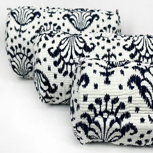 Vintage Ikat-Inspiré Matelassé Coton 3 Pièces Grand Voyage Trousse De Maquillage Ensemble Fermeture À Glissière-Écologique Durable Résistant À L'eau - Product Image 2