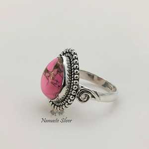 Handmade Pink <b>Turquoise</b> <b>Ring</b>, 925 Sterling Silver, Boho Promise <b>Ring</b> - Product Image 2