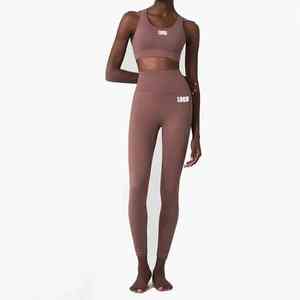 OEM Custom 2-Piece Yoga Set <b>Cropped</b> Longline Bra Top & Full-Length <b>Leggings</b> Workout Gym Conjuntos for Women - Product Image 6