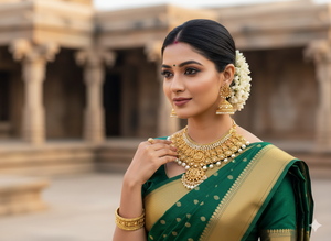 Ensemble de colliers de bijoux Grand Temple Collier de mariée traditionnel indien plaqué or 204gm avec boucles d'oreilles assorties pour les mariages - Product Image 5