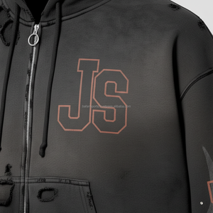 Sudadera con cremallera para mujer 320 GSM algodón polar Vintage lavado llama manga Rhinestone logotipo personalizado Puff estampado básico sudaderas con capucha - Product Image 6