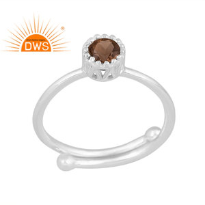 Dernière conception adjectivale bagues en argent Sterling naturel fumé rond coupe bijoux en pierres précieuses pour les femmes cadeau pour elle - Product Image 1