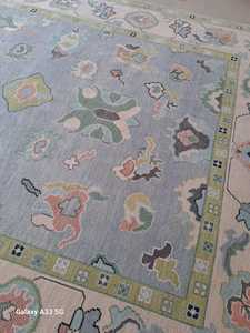 Haut Antique 8x10 noué à la main Oushak tapis bleu vert traditionnel persan Design turc pour salon taille 6x9 ensembles de tapis - Product Image 2