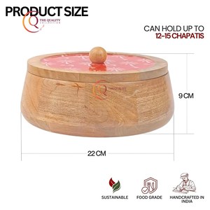 Caja de madera moderna Chapati para cocina, olla caliente y cazuela, juego de servir, decorativa para Chapati olla caliente, tapa impresa de forma redonda - Product Image 2