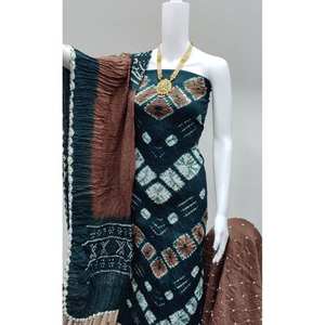 Robe formelle brodée en satin Bandhani Siboori, anti-rides, écologique, respirante, lavable, longueur genou, taille naturelle - Product Image 2