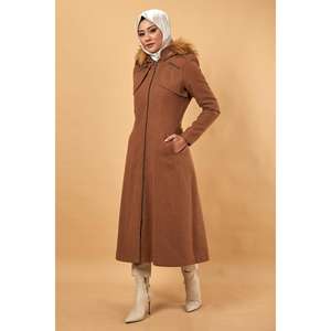 Manteau en laine pour femme avec capuche zippée, élégant, en duvet - Product Image 3