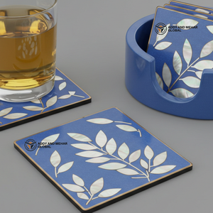 Best Quality Durable Blue & <b>White</b> Mother of Pearl 24-Piece Square Eco-Friendly <b>Coaster</b> Set Elegant Available in Bulk Quantity - Product Image 3