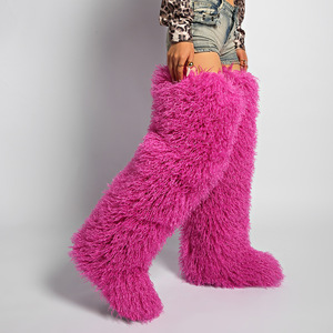Botas de Piel Sintética por Encima de la Rodilla para Mujer, Estilo Mongol, Y2K, Peludas, para Mardi Gras, Mambo - Product Image 1