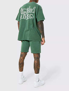 2024, venta al por mayor, chándal de 2 piezas informal Vintage lavado con ácido para hombre, traje de tela de rizo de verano, camiseta de manga corta, conjuntos de pantalones cortos - Product Image 3