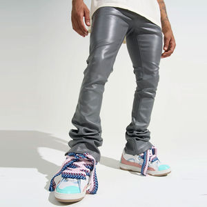 Pantalon de motard noir élégant pour homme en cuir d'agneau véritable, coupe ajustée, taille mi-haute, doux, pour la moto, coupe droite, non tissé - Product Image 4