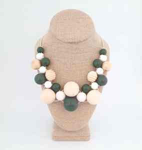 Perles noires et blanches en bois de forme ronde, collier en bois, épais, à la mode, collier en bois - Product Image 4