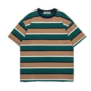 เสื้อยืดผ้าฝ้ายลายทางแนวสตรีทสูงวินเทจสำหรับผู้ชายเสื้อยืดวินเทจแขนสั้นคอแบบลำลองแนวสตรีทฤดูร้อน - Product Image 2