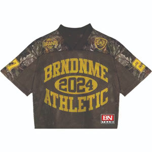 T-shirt de football américain unisexe surdimensionné en jersey maillé imprimé personnalisé, style rétro, coupe carrée, manches courtes, tendance - Product Image 1